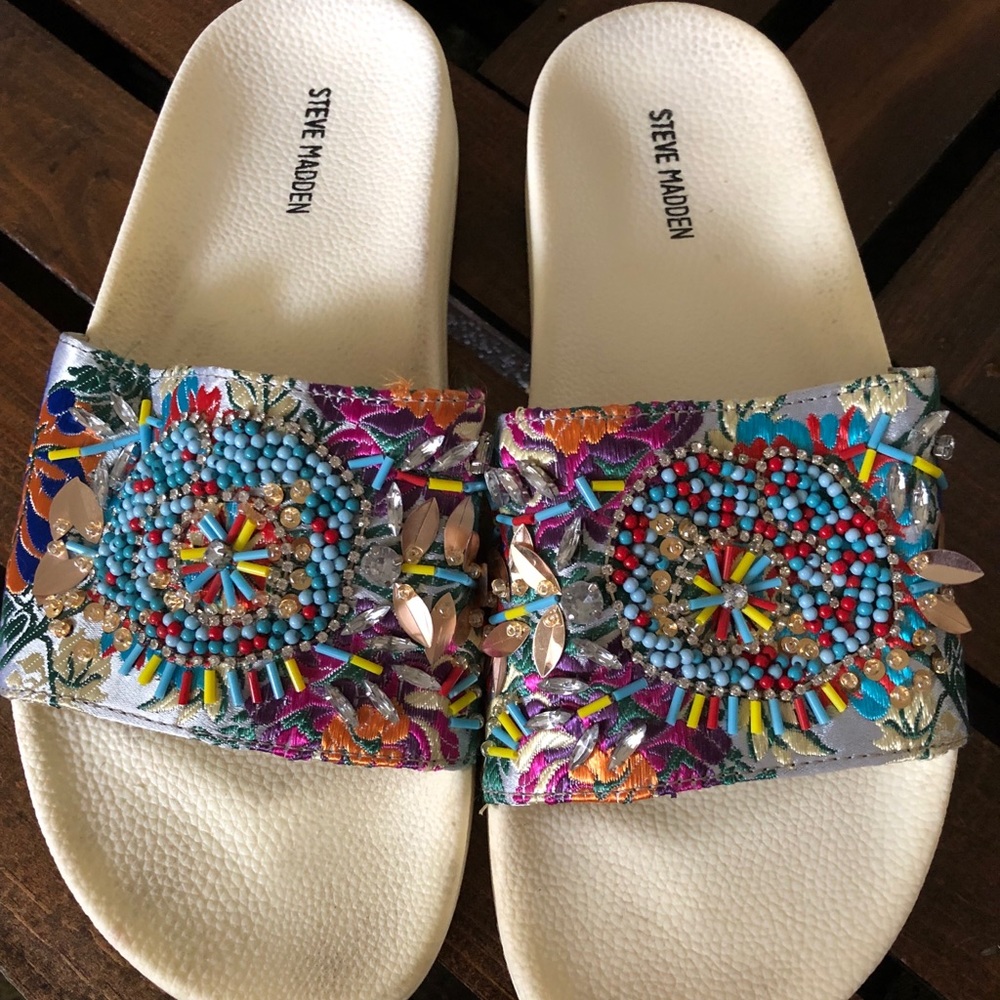 Sequin slide flip flops